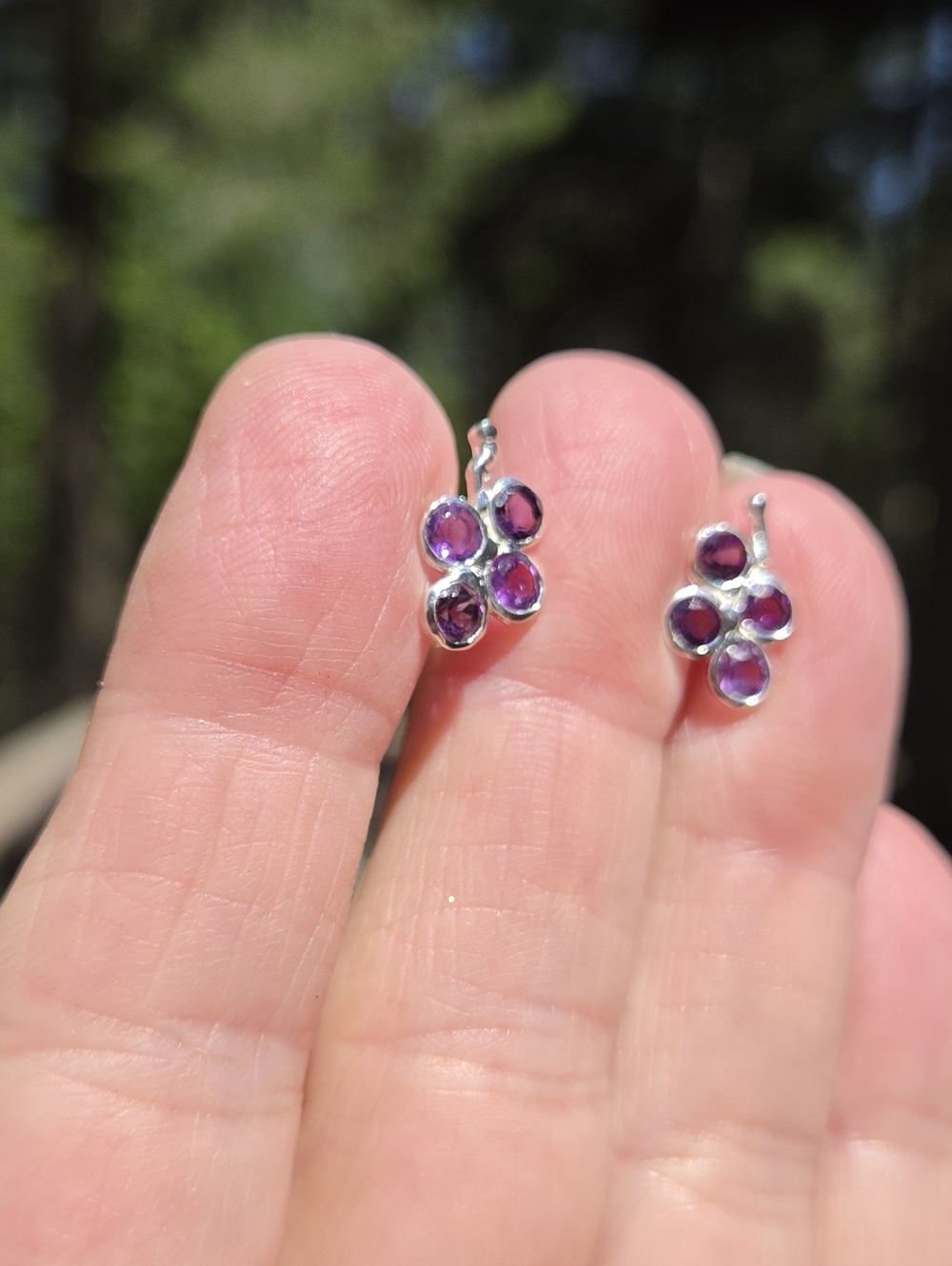 Amethyst Sterling Grape Cluster Earrings - Picture 7 of 9